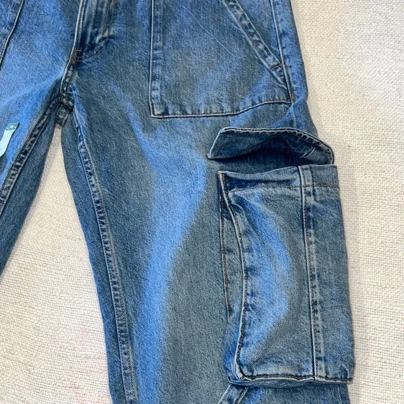 ZARA✨Cargo Jeans U.S. Women’s 6 Baggy Low Waisted Pockets Med Blue - Picture 10 of 16